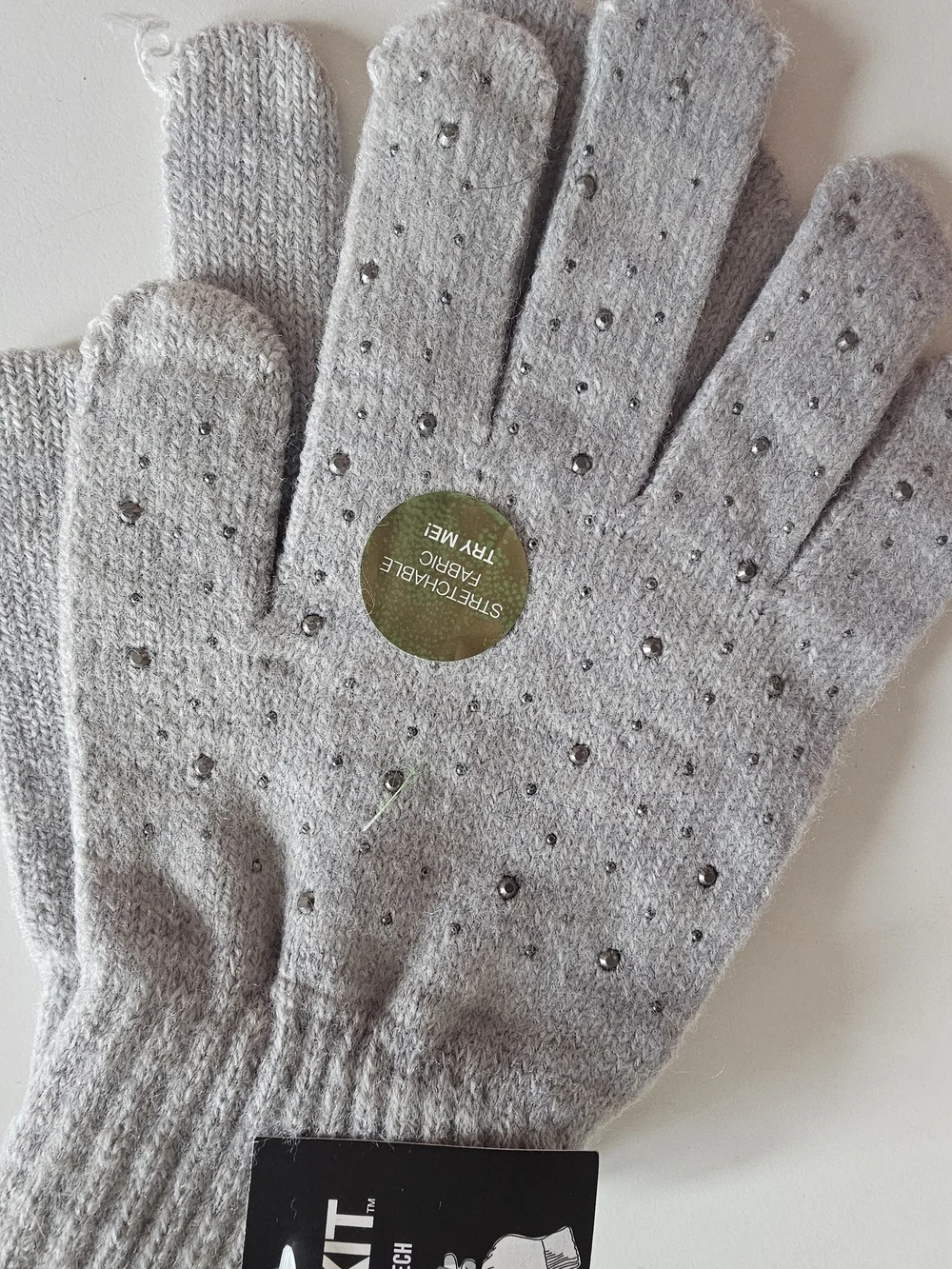 MIXXT Gray Knit Gloves with Stud Accents